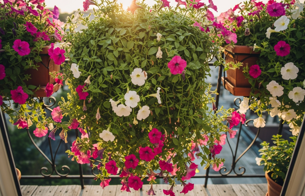 Surfinię na balkon – sekrety uprawy zwisających kaskad kwiatowych